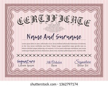 Red Certificate or diploma template. Vector illustration. With linear background. Retro design. 