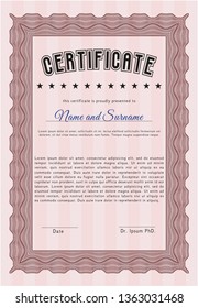 Red Certificate or diploma template. Vector illustration. With quality background. Beauty design. 