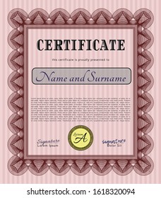 Red Certificate or diploma template. Vector illustration. With quality background. Retro design. 