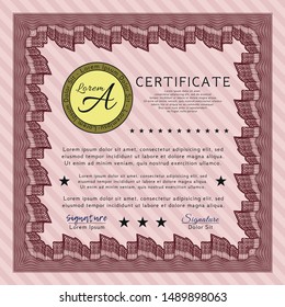 Red Certificate. Elegant design. Detailed. With great quality guilloche pattern. 