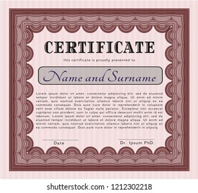 Red Certificate. Good design. Vector illustration. Complex background. 