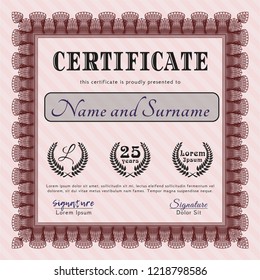 Red Certificate. With great quality guilloche pattern. Excellent design. Vector illustration. 