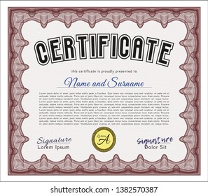Red Certificate. With great quality guilloche pattern. Detailed. Artistry design. 