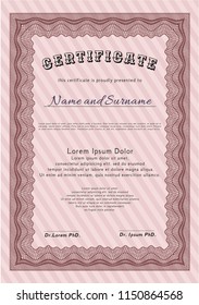 Red Certificate. With guilloche pattern and background. Detailed. Modern design. 