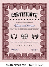 Red Certificate. With guilloche pattern and background. Artistry design. Detailed. 