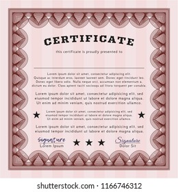 Red Certificate. With guilloche pattern. Detailed. Money design. 
