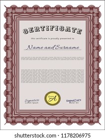 Red Certificate. With guilloche pattern. Excellent design. Vector illustration. 