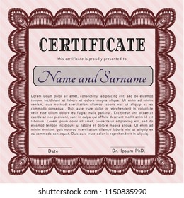 Red Certificate. With guilloche pattern. Vector illustration. Money Pattern design. 