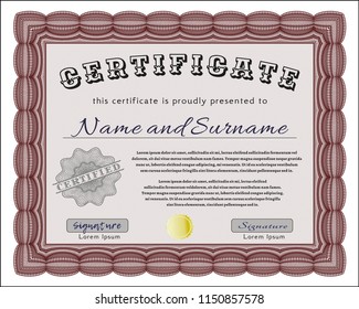 Red Certificate. With guilloche pattern. Vector illustration. Money style design. 