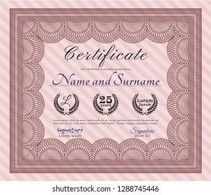 Red Certificate. With guilloche pattern. Vector illustration. Excellent design. 