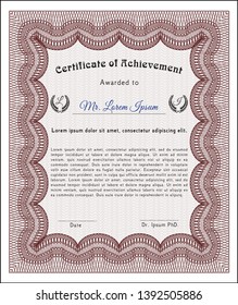 Red Certificate. With guilloche pattern. Vector illustration. Good design. 