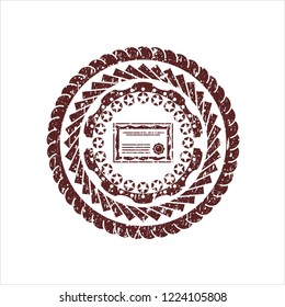 Red certificate icon inside distress grunge stamp