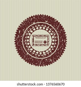 Red certificate icon inside distress grunge stamp