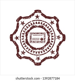 Red certificate icon inside distress rubber grunge texture stamp