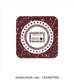 Red certificate icon inside distress grunge stamp