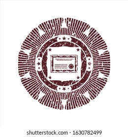 Red certificate icon inside distress grunge stamp