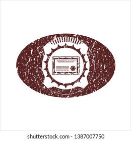 Red certificate icon inside distressed grunge seal