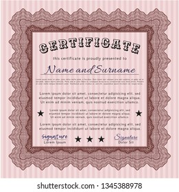 Red Certificate. With linear background. Cordial design. Vector illustration. 