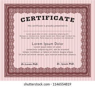Red Certificate. Modern design. Vector illustration. With complex linear background. 