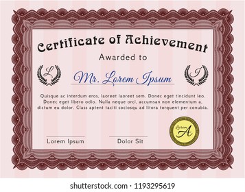 Red Certificate. Modern design. Vector illustration. With complex linear background. 
