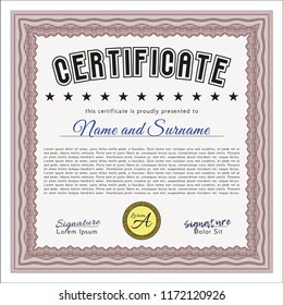 Red Certificate. Money design. Vector illustration. With guilloche pattern. 