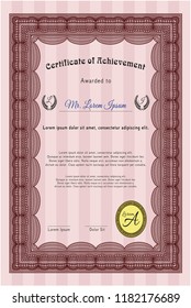 Red Certificate. Money design. Vector illustration. With linear background. 