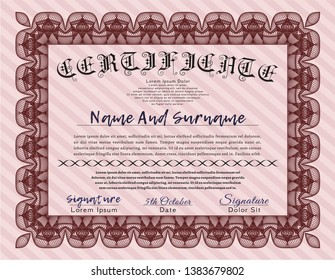 Red Certificate. Money design. Vector illustration. Printer friendly. 