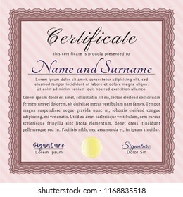 Red Certificate. Money Pattern design. With linear background. Vector illustration. 