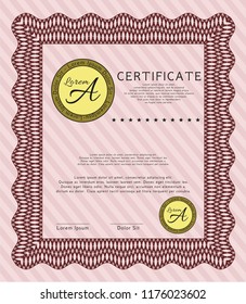 Red Certificate. Money Pattern. Detailed. Printer friendly. 