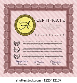 Red Certificate. Money style design. With guilloche pattern and background. Detailed. 