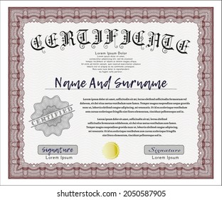 Certificado rojo.  Diseño perfecto.  Con fondo lineal.  Ilustración vectorial. 