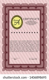 Red Certificate. With quality background. Nice design. Vector illustration. 