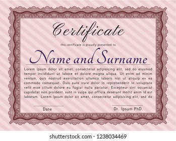 Red Certificate. Superior design. With complex linear background. Customizable, Easy to edit and change colors. 