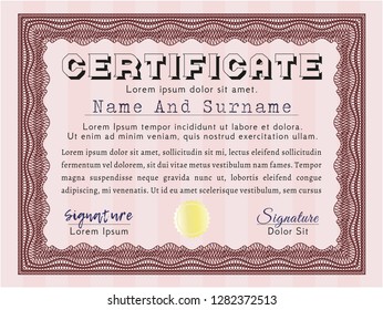 Red Certificate. Superior design. Vector illustration. With linear background. 