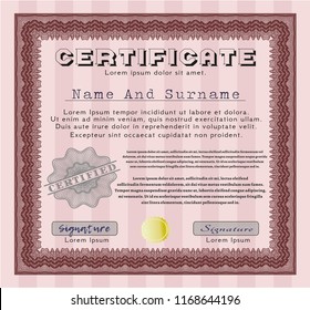 Red Certificate template. Artistry design. Vector illustration. With quality background. 