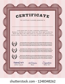 Red Certificate template. Artistry design. With guilloche pattern and background. Detailed. 