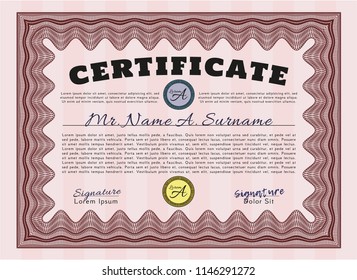 Red Certificate template. With background. Detailed. Beauty design. 