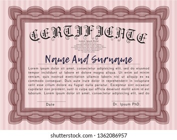 Red Certificate template. With background. Nice design. Vector illustration. 