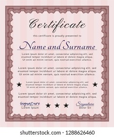 Red Certificate template. With background. Vector illustration. Beauty design. 