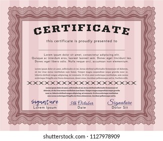 Red Certificate template. Complex background. Vector illustration. Beauty design. 