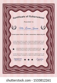 Red Certificate template. Complex background. Good design. Vector illustration. 