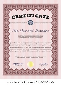Red Certificate template. With complex linear background. Customizable, Easy to edit and change colors. Money design. 