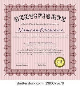 Red Certificate template. With complex linear background. Detailed. Lovely design. 