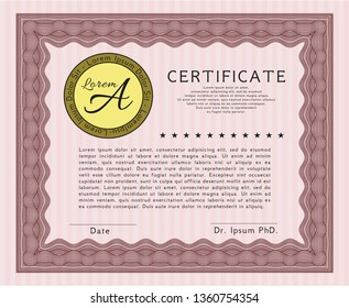 Red Certificate template. Cordial design. Complex background. Vector illustration. 
