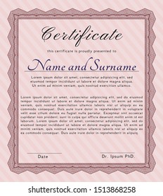 Red Certificate template. Cordial design. Complex background. Vector illustration. 