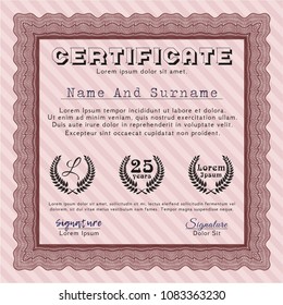 Red Certificate template. Customizable, Easy to edit and change colors. With guilloche pattern and background. Superior design. 