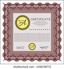 Red Certificate template. Customizable, Easy to edit and change colors. With complex linear background. Nice design. 