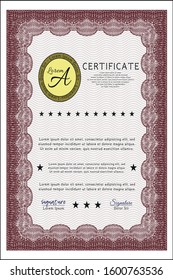 Red Certificate template. Customizable, Easy to edit and change colors. With complex linear background. Good design. 