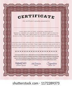 Red Certificate template. Detailed. With complex background. Perfect design. 