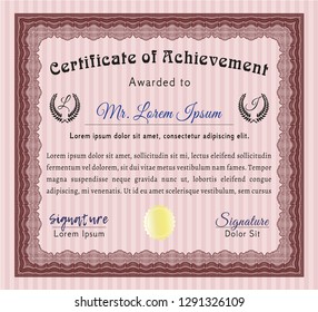 Red Certificate template. Detailed. With complex background. Artistry design. 
